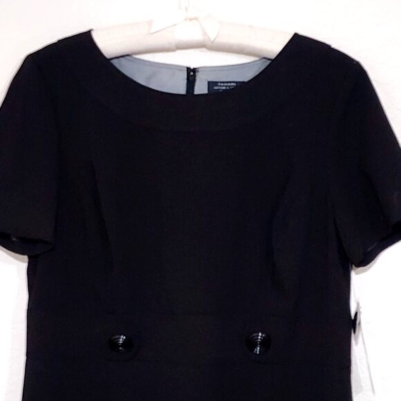 Tahari ASL Black Samuel Sheath Dress Boat Neckline Short Sleeves - Picture 2 of 6